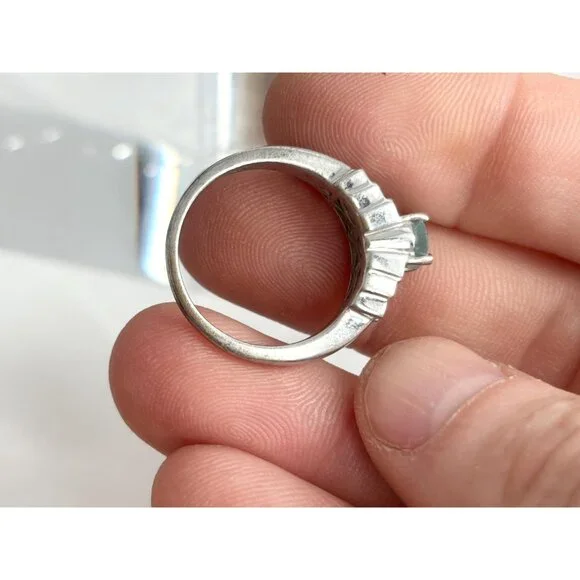 Natural Aquamarine Geoemtric 925 Sterling Silver Vintage Ring - sz 7.25 - Picture 15 of 16